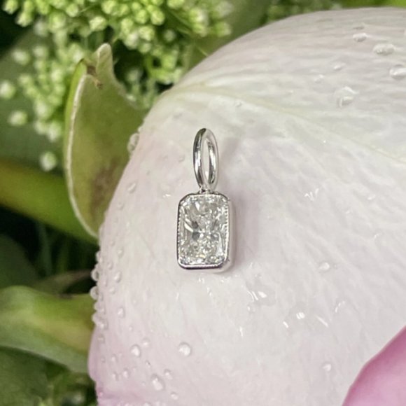 Solid 14k .45ct Radiant Cut Diamond Pendant Charm - Picture 5 of 5